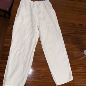 Match Point USA Linen Pants Women M‎ White Pull On Wide Leg Palazzo Pockets VTG